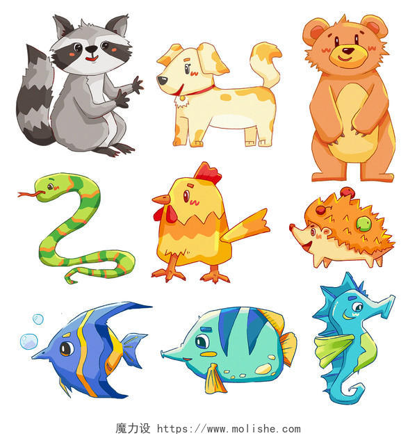 世界动物日卡通可爱小动物海洋动物原创手绘插画素材